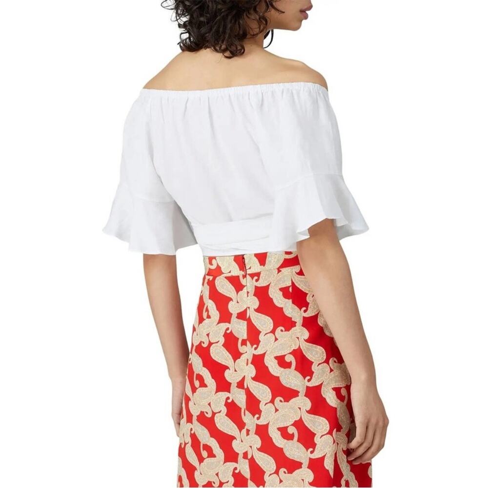 leRumi Denali Top Medium Off Shoulder Wrap Cropped Surplice V-Neck Linen Blend - Picture 5 of 9